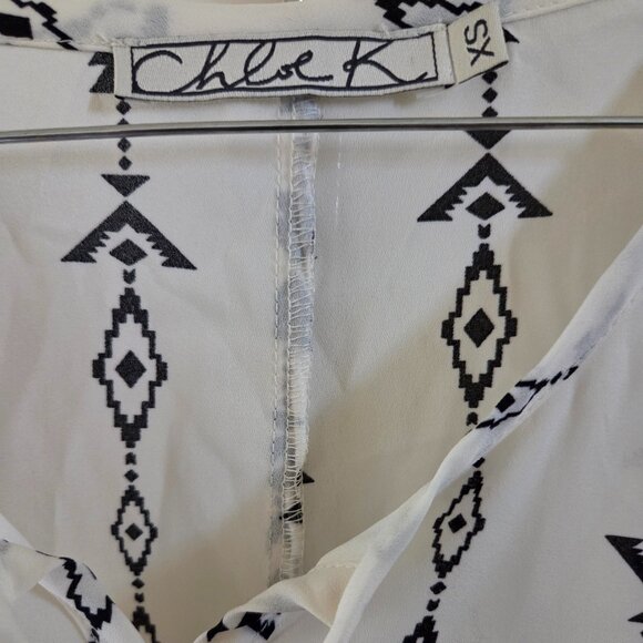 Chloe K White with Black Aztec Print Long Sleeve Boho Style Blouse - Picture 4 of 4